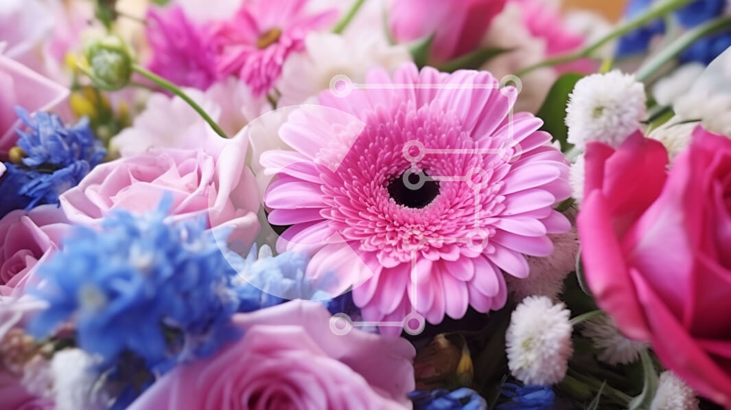 Intra Συλλεκτικό Ξύλινο Παζλ Plywood  4mm - Κοντινό πλάνο πολύχρωμο μπουκέτο λουλουδιών Σε Ξύλινο Κουτί - Διαστάσεις: 10x10 cm – 25 κομμάτια