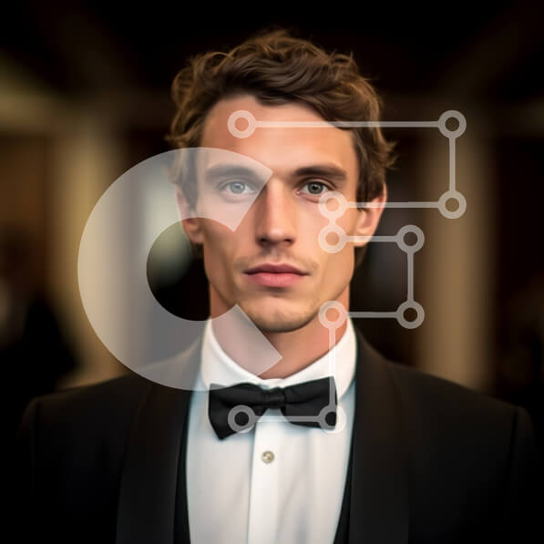 Intra Συλλεκτικό Ξύλινο Παζλ Plywood  4mm - Σοβαρός άνδρας με σμόκιν και παπιγιόν κοιτάζοντας την κάμερα Σε Ξύλινο Κουτί - Διαστάσεις Puzzle: 10x10 cm – 25 κομμάτια