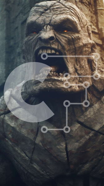 Intra Συλλεκτικό Ξύλινο Παζλ Plywood  4mm - Κοντινό πλάνο γκροτέσκου χαρακτήρα με αιχμηρό κράνος και λαμπερά κόκκινα μάτια Σε Ξύλινο Κουτί - Διαστάσεις Puzzle: 10x10 cm – 25 κομμάτια