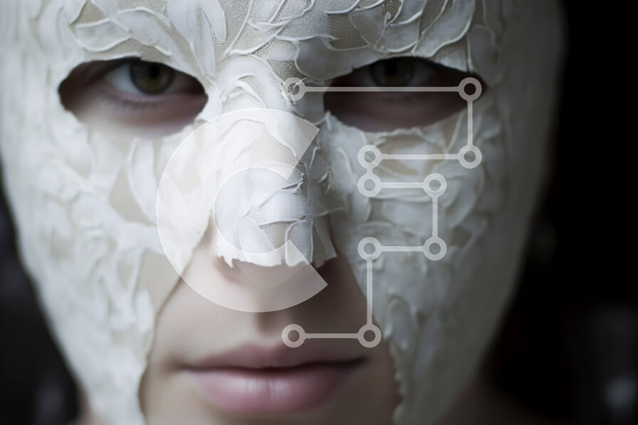 Intra Συλλεκτικό Ξύλινο Παζλ Plywood  4mm - Κομψή φωτογραφία μιας γυναίκας που φορά μια λευκή μάσκα δαντέλας Σε Ξύλινο Κουτί - Διαστάσεις Puzzle: 10x10 cm – 25 κομμάτια