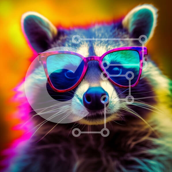 Intra Συλλεκτικό Ξύλινο Παζλ Plywood  4mm - Πολύχρωμα γυαλιά ηλίου-φορώντας ρακούν Σε Ξύλινο Κουτί - Διαστάσεις: 10x10 cm – 25 κομμάτια