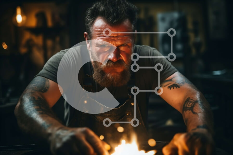 Intra Συλλεκτικό Ξύλινο Παζλ Plywood  4mm - Δραματική εικόνα ενός γενειοφόρου σιδερά στη δουλειά Σε Ξύλινο Κουτί - Διαστάσεις Puzzle: 10x10 cm – 25 κομμάτια