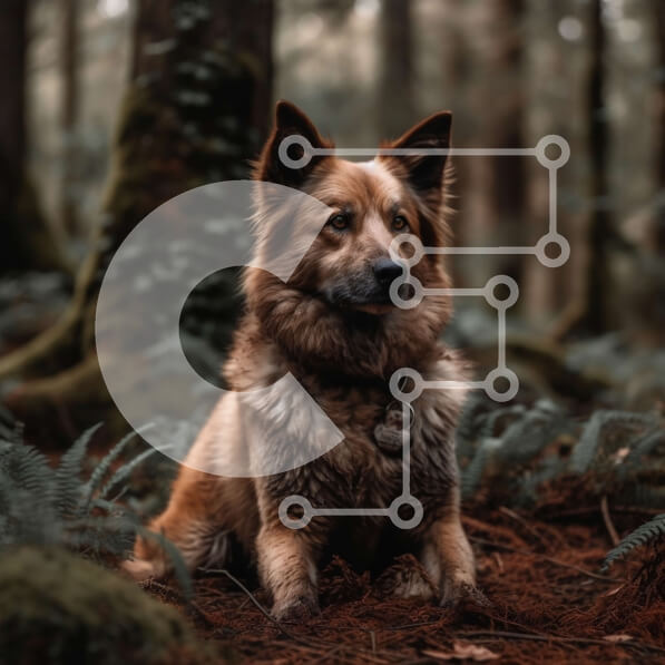 Intra Συλλεκτικό Ξύλινο Παζλ Plywood  4mm - Αξιολάτρευτο σκυλί που κάθεται σε ένα δάσος με γούνινο παλτό Σε Ξύλινο Κουτί - Διαστάσεις: 10x10 cm – 25 κομμάτια