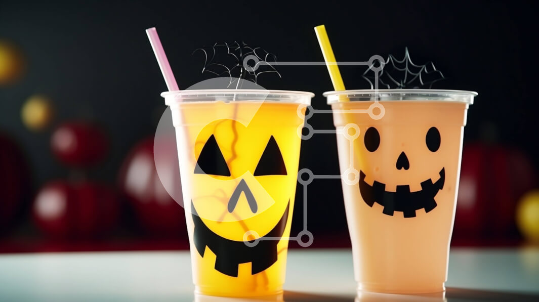 Intra Συλλεκτικό Ξύλινο Παζλ Plywood  4mm - Φλιτζάνια Jack-o-lantern Halloween σε ένα τραπέζι Σε Ξύλινο Κουτί - Διαστάσεις Puzzle: 10x10 cm – 25 κομμάτια