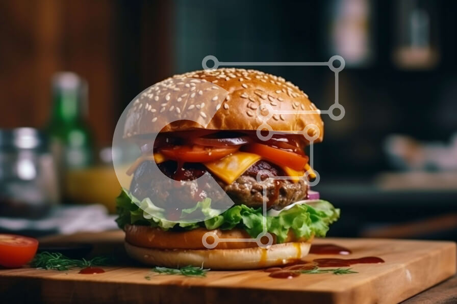 Σετ των 2 Intra Συλλεκτικό Ξύλινο Παζλ Plywood  4mm - Λαχταριστό Cheeseburger με γραφική αστική νυχτερινή θέα Σε Ξύλινο Κουτί - Διαστάσεις: 10x10 cm – 25 κομμάτια