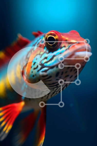 Σετ των 2 Intra Συλλεκτικό Ξύλινο Παζλ Plywood  4mm - Πολύχρωμο ψάρι με μπλε, κόκκινες και κίτρινες ρίγες που κολυμπούν υποβρύχια Σε Ξύλινο Κουτί - Διαστάσεις: 10x10 cm – 25 κομμάτια