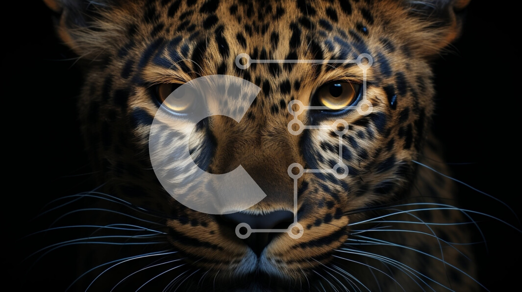 Σετ των 2 Intra Συλλεκτικό Ξύλινο Παζλ Plywood  4mm - Κοντινό πλάνο του προσώπου της λεοπάρδαλης με σκούρο καφέ παλτό και κίτρινα μάτια Σε Ξύλινο Κουτί - Διαστάσεις: 10x10 cm – 25 κομμάτια