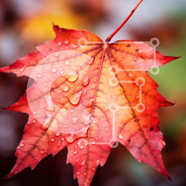 Intra Συλλεκτικό Ξύλινο Παζλ Plywood  4mm - Κόκκινο φύλλο σφενδάμου με σταγονίδια νερού Σε Ξύλινο Κουτί - Διαστάσεις: 10x10 cm – 25 κομμάτια