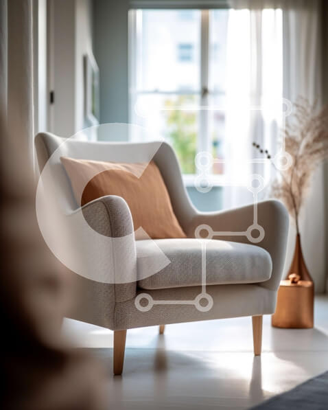 Intra Συλλεκτικό Ξύλινο Παζλ Plywood  4mm - Άνετο σαλόνι με ανοιχτό γκρι πολυθρόνα και μπεζ μαξιλάρι Σε Ξύλινο Κουτί - Διαστάσεις Puzzle: 10x10 cm – 25 κομμάτια