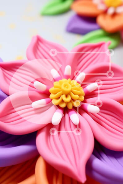 Σετ των 2 Intra Συλλεκτικό Ξύλινο Παζλ Plywood  4mm - Κοντινό πλάνο από πολύχρωμα πλαστικά λουλούδια Σε Ξύλινο Κουτί - Διαστάσεις: 10x10 cm – 25 κομμάτια