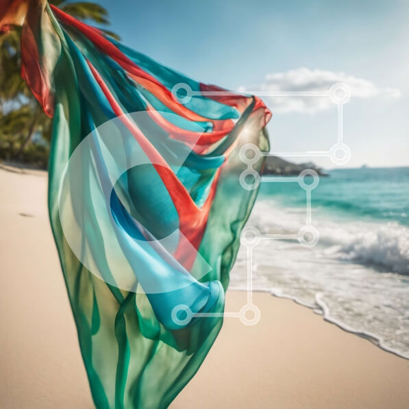 Intra Συλλεκτικό Ξύλινο Παζλ Plywood  4mm - Γυναίκα σε μια παραλία με πολύχρωμο κασκόλ που φυσά στον άνεμο Σε Ξύλινο Κουτί - Διαστάσεις: 10x10 cm – 25 κομμάτια