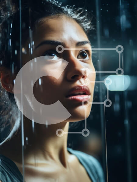 Intra Συλλεκτικό Ξύλινο Παζλ Plywood  4mm - Μυστηριώδες πορτρέτο μιας νεαρής γυναίκας με γκρι μπλουζάκι και μαύρο παντελόνι Σε Ξύλινο Κουτί - Διαστάσεις Puzzle: 10x10 cm – 25 κομμάτια