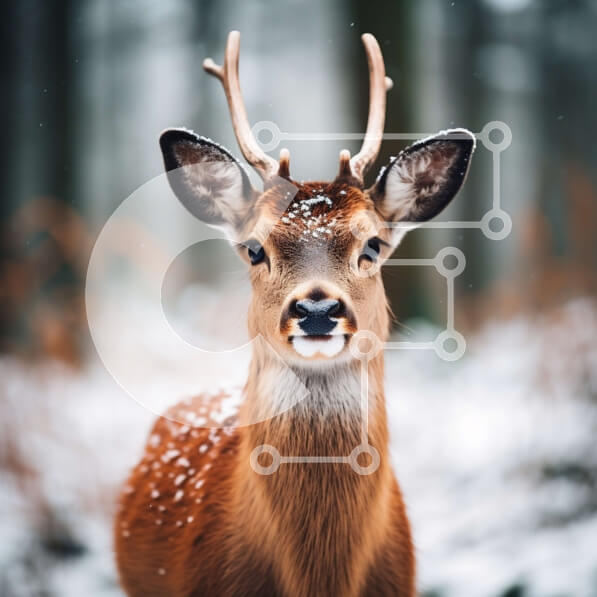 Intra Συλλεκτικό Ξύλινο Παζλ Plywood  4mm - Κοντινή όψη του προσώπου ενός ελαφιού με ελαφοκέρατα Σε Ξύλινο Κουτί - Διαστάσεις: 10x10 cm – 25 κομμάτια