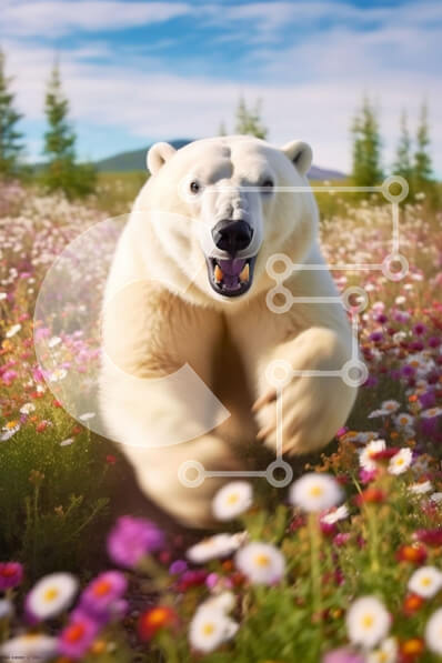 Σετ των 2 Intra Συλλεκτικό Ξύλινο Παζλ Plywood  4mm - Όμορφη εικόνα μιας πολικής αρκούδας σε ένα χωράφι με αγριολούλουδα Σε Ξύλινο Κουτί - Διαστάσεις: 10x10 cm – 25 κομμάτια