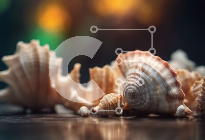 Intra Συλλεκτικό Ξύλινο Παζλ Plywood  4mm - Κοχύλια σε μια σκοτεινή επιφάνεια Σε Ξύλινο Κουτί - Διαστάσεις: 10x10 cm – 25 κομμάτια