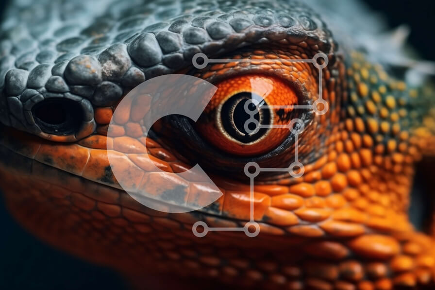 Σετ των 2 Intra Συλλεκτικό Ξύλινο Παζλ Plywood  4mm - Κοντινό πλάνο που προκαλεί δέος του προσώπου της σαύρας με πορτοκαλί μάτια Σε Ξύλινο Κουτί - Διαστάσεις: 10x10 cm – 25 κομμάτια