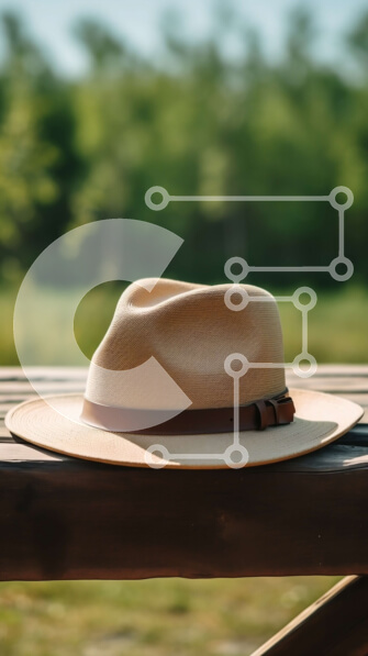 Σετ των 2 Intra Συλλεκτικό Ξύλινο Παζλ Plywood  4mm - Μπεζ καπέλο σε ξύλινο τραπέζι πικνίκ στο πράσινο δάσος Σε Ξύλινο Κουτί - Διαστάσεις: 10x10 cm – 25 κομμάτια