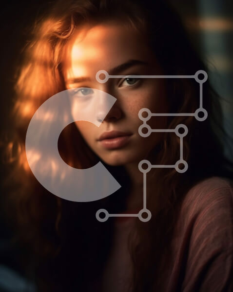 Intra Συλλεκτικό Ξύλινο Παζλ Plywood  4mm - Σοβαρό πορτρέτο μιας νεαρής γυναίκας με σγουρά κόκκινα μαλλιά Σε Ξύλινο Κουτί - Διαστάσεις Puzzle: 10x10 cm – 25 κομμάτια