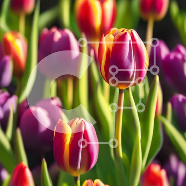 Intra Συλλεκτικό Ξύλινο Παζλ Plywood  4mm - Ζωντανή εικόνα με πολύχρωμες τουλίπες σε έναν όμορφο κήπο Σε Ξύλινο Κουτί - Διαστάσεις: 10x10 cm – 25 κομμάτια