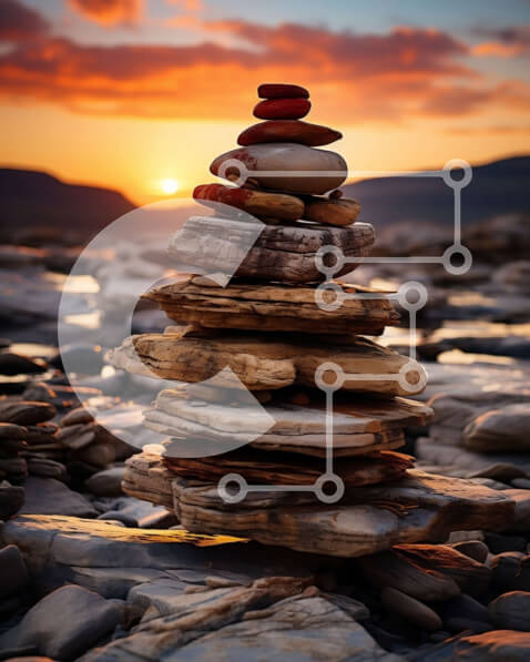 Intra Συλλεκτικό Ξύλινο Παζλ Plywood  4mm - Εκπληκτικό παραθαλάσσιο ηλιοβασίλεμα με μια στοίβα βράχων Σε Ξύλινο Κουτί - Διαστάσεις: 10x10 cm – 25 κομμάτια