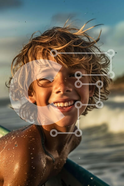 Intra Συλλεκτικό Ξύλινο Παζλ Plywood  4mm - Νεαρό αγόρι που κάνει σερφ στο ηλιοβασίλεμα Σε Ξύλινο Κουτί - Διαστάσεις Puzzle: 10x10 cm – 25 κομμάτια