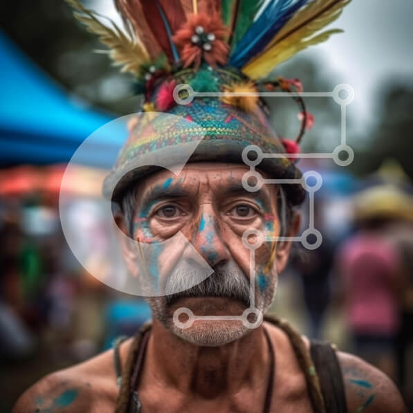 Intra Συλλεκτικό Ξύλινο Παζλ Plywood  4mm - Πορτρέτο ενός ηλικιωμένου με πολύχρωμη μπογιά προσώπου και φτερωτό κόμμωμα Σε Ξύλινο Κουτί - Διαστάσεις Puzzle: 10x10 cm – 25 κομμάτια