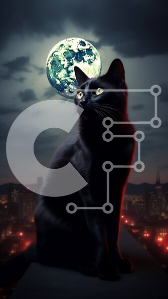 Σετ των 2 Intra Συλλεκτικό Ξύλινο Παζλ Plywood  4mm - Εκπληκτική εικόνα μιας μαύρης γάτας σε μια ταράτσα με τον ορίζοντα της πόλης και την πανσέληνο Σε Ξύλινο Κουτί - Διαστάσεις: 10x10 cm – 25 κομμάτια