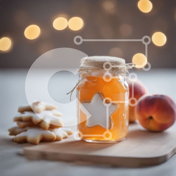 Σετ των 2 Intra Συλλεκτικό Ξύλινο Παζλ Plywood  4mm - Βάζο με μαρμελάδα ροδάκινο με μπισκότα και φρούτα σε ξύλινο ξύλο κοπής Σε Ξύλινο Κουτί - Διαστάσεις: 10x10 cm – 25 κομμάτια