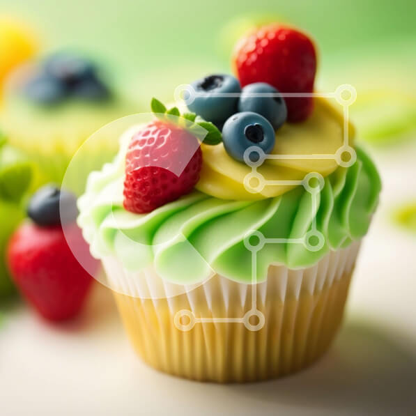 Σετ των 2 Intra Συλλεκτικό Ξύλινο Παζλ Plywood  4mm - Gourmet Cupcake με Green Frosting, Blueberries και Φράουλες Σε Ξύλινο Κουτί - Διαστάσεις: 10x10 cm – 25 κομμάτια