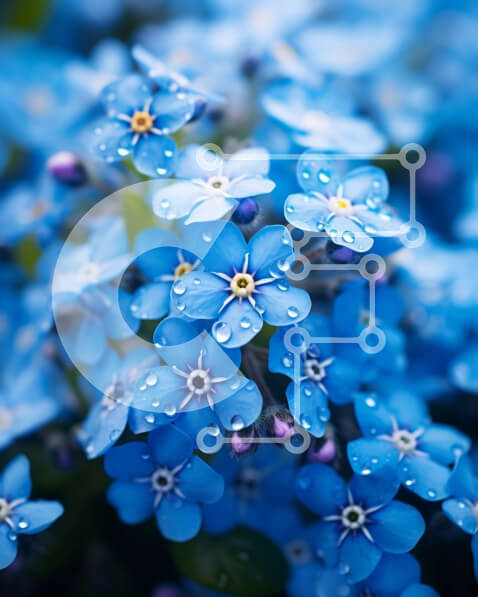 Intra Συλλεκτικό Ξύλινο Παζλ Plywood  4mm - Ζωντανά μπλε λουλούδια με σταγονίδια νερού σε κοντινή προβολή Σε Ξύλινο Κουτί - Διαστάσεις: 10x10 cm – 25 κομμάτια