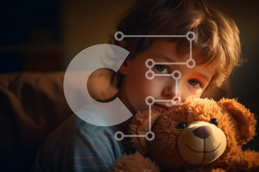 Intra Συλλεκτικό Ξύλινο Παζλ Plywood  4mm - Λυπημένο αγόρι με το αρκουδάκι στον καναπέ Σε Ξύλινο Κουτί - Διαστάσεις Puzzle: 10x10 cm – 25 κομμάτια