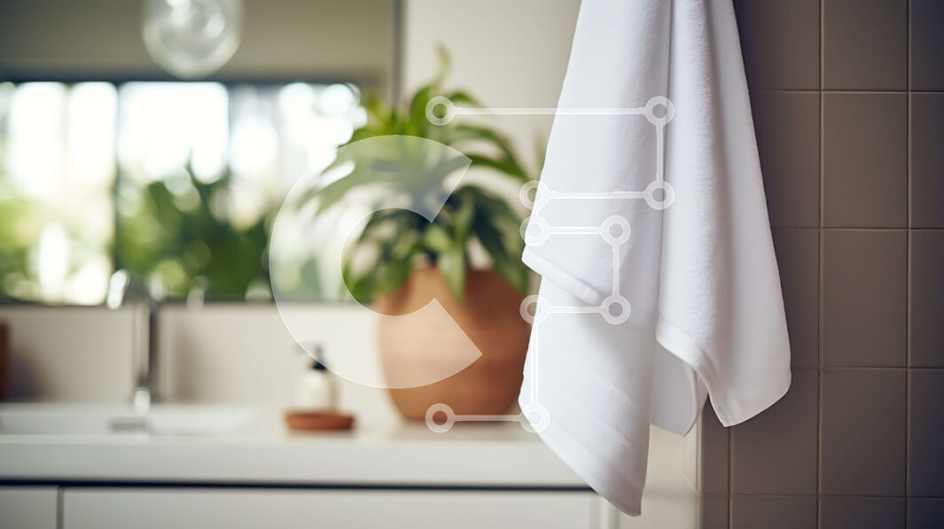 Intra Συλλεκτικό Ξύλινο Παζλ Plywood  4mm - Μοντέρνο μπάνιο με λευκή πετσέτα κρεμασμένη στο ράφι Σε Ξύλινο Κουτί - Διαστάσεις Puzzle: 10x10 cm – 25 κομμάτια