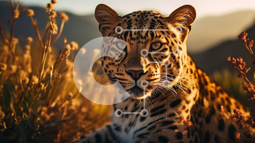 Σετ των 2 Intra Συλλεκτικό Ξύλινο Παζλ Plywood  4mm - Λεοπάρδαλη στο γρασίδι με βουνά και μπλε ουρανό Σε Ξύλινο Κουτί - Διαστάσεις: 10x10 cm – 25 κομμάτια