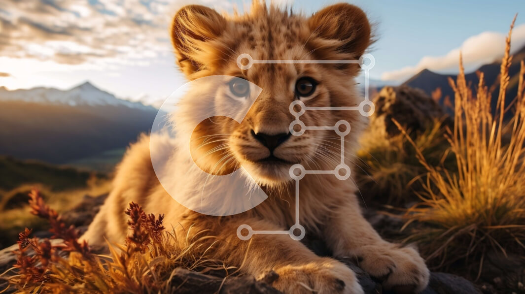 Σετ των 2 Intra Συλλεκτικό Ξύλινο Παζλ Plywood  4mm - Περίεργο λιοντάρι σε βραχώδες έδαφος με φόντο το βουνό Σε Ξύλινο Κουτί - Διαστάσεις: 10x10 cm – 25 κομμάτια