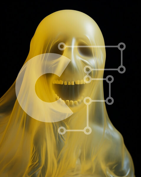 Intra Συλλεκτικό Ξύλινο Παζλ Plywood  4mm - Διαφανής κίτρινη φιγούρα που μοιάζει με φάντασμα σε σκούρο φόντο Σε Ξύλινο Κουτί - Διαστάσεις Puzzle: 10x10 cm – 25 κομμάτια