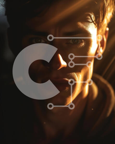 Intra Συλλεκτικό Ξύλινο Παζλ Plywood  4mm - Ενδοσκοπικό πορτρέτο ενός νεαρού άνδρα με μαύρο δερμάτινο μπουφάν Σε Ξύλινο Κουτί - Διαστάσεις Puzzle: 10x10 cm – 25 κομμάτια