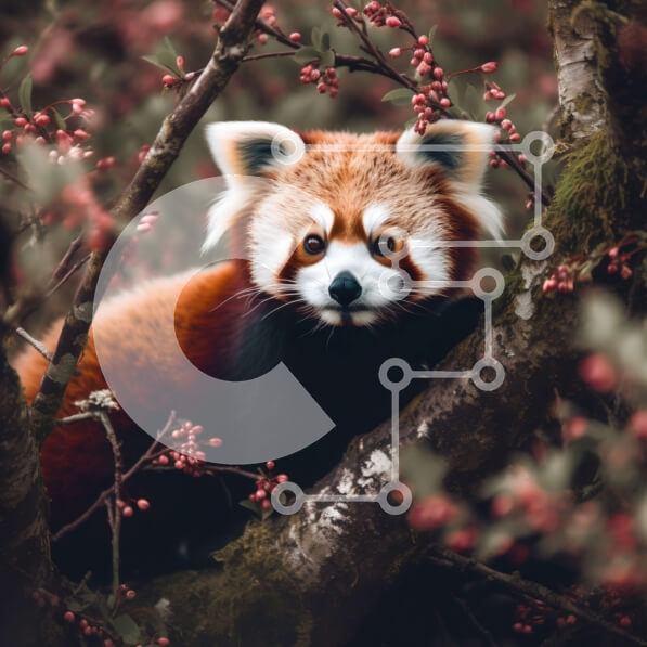 Intra Συλλεκτικό Ξύλινο Παζλ Plywood  4mm - Αξιολάτρευτο κόκκινο Panda που κάθεται σε ένα δέντρο με ροζ λουλούδια Σε Ξύλινο Κουτί - Διαστάσεις: 10x10 cm – 25 κομμάτια