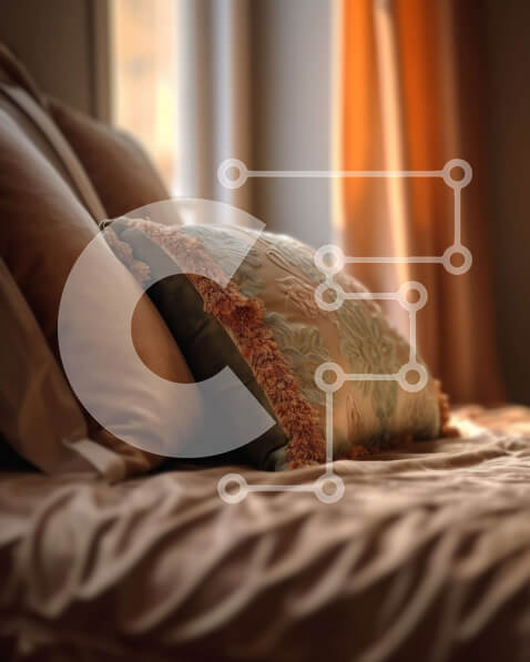 Intra Συλλεκτικό Ξύλινο Παζλ Plywood  4mm - Άνετο και άνετο κρεβάτι με μπεζ αναπαυτικό και πράσινα και καφέ μαξιλάρια Σε Ξύλινο Κουτί - Διαστάσεις Puzzle: 10x10 cm – 25 κομμάτια