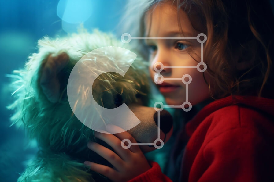 Intra Συλλεκτικό Ξύλινο Παζλ Plywood  4mm - Νεαρό κορίτσι που αγκαλιάζει γεμιστό ζώο με λυπημένη έκφραση Σε Ξύλινο Κουτί - Διαστάσεις Puzzle: 10x10 cm – 25 κομμάτια