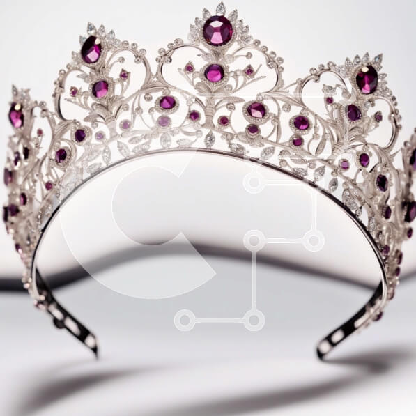 Σετ των 2 Intra Συλλεκτικό Ξύλινο Παζλ Plywood  4mm - Εκπληκτικό κοντινό πλάνο γυναίκας που φορά την ασημένια τιάρα με μωβ πέτρες Σε Ξύλινο Κουτί - Διαστάσεις: 10x10 cm – 25 κομμάτια