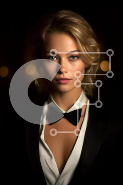 Intra Συλλεκτικό Ξύλινο Παζλ Plywood  4mm - Σοβαρή ξανθιά γυναίκα με μαύρο κοστούμι και παπιγιόν - Φωτογραφία Αρχείου Σε Ξύλινο Κουτί - Διαστάσεις Puzzle: 10x10 cm – 25 κομμάτια