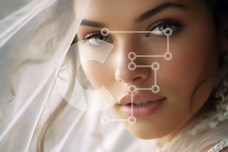 Intra Συλλεκτικό Ξύλινο Παζλ Plywood  4mm - Πανέμορφη νύφη με λευκό φόρεμα και πέπλο κοιτάζοντας την κάμερα Σε Ξύλινο Κουτί - Διαστάσεις Puzzle: 10x10 cm – 25 κομμάτια