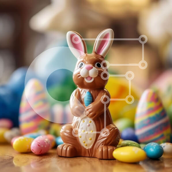 Intra Συλλεκτικό Ξύλινο Παζλ Plywood  4mm - Άγαλμα λαγουδάκι του Πάσχα και αυγά σε ένα ξύλινο τραπέζι Σε Ξύλινο Κουτί - Διαστάσεις: 10x10 cm – 25 κομμάτια