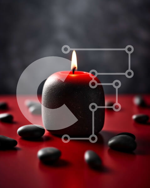 Intra Συλλεκτικό Ξύλινο Παζλ Plywood  4mm - Κόκκινο κερί με πέτρες σε μαύρη επιφάνεια Σε Ξύλινο Κουτί - Διαστάσεις: 10x10 cm – 25 κομμάτια