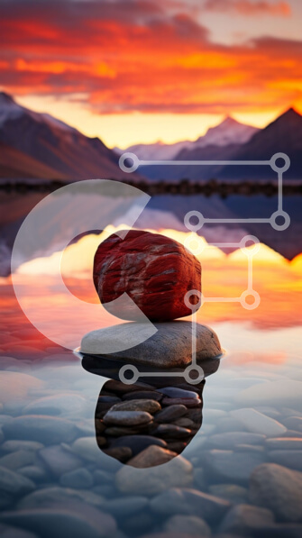 Σετ των 2 Intra Συλλεκτικό Ξύλινο Παζλ Plywood  4mm - Εκπληκτική σκηνή ηλιοβασιλέματος με κόκκινο βράχο στην κορυφή ενός βράχου σε μια λίμνη Σε Ξύλινο Κουτί - Διαστάσεις: 10x10 cm – 25 κομμάτια