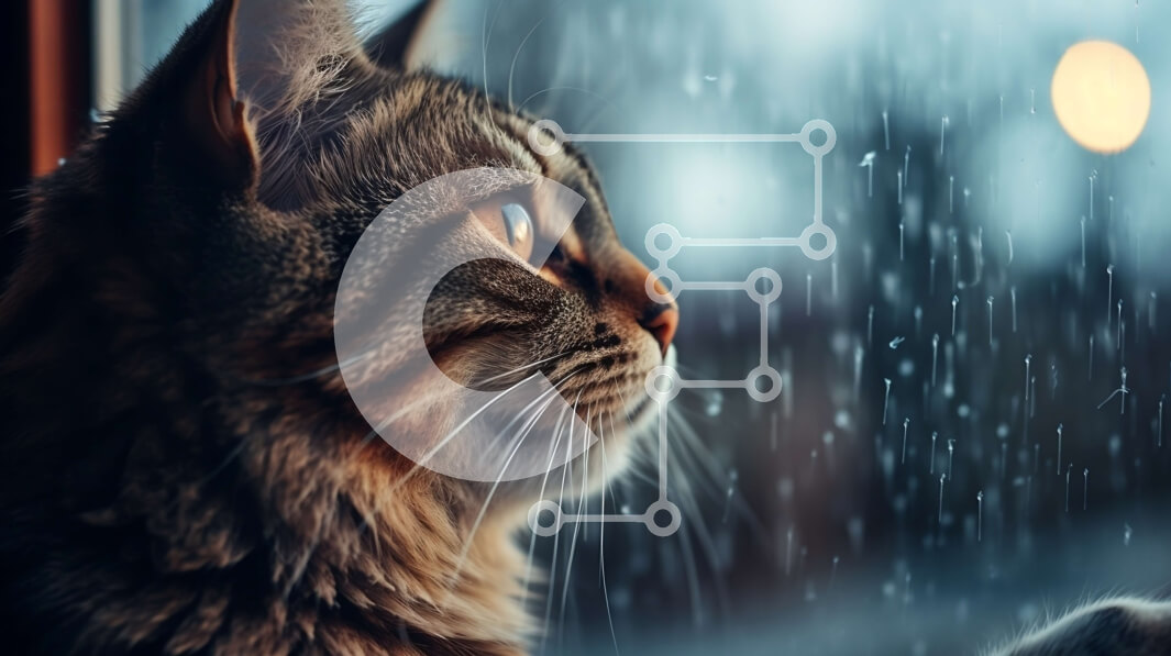 Σετ των 2 Intra Συλλεκτικό Ξύλινο Παζλ Plywood  4mm - Γάτα που κοιτάζει έξω από το παράθυρο στη βροχή Σε Ξύλινο Κουτί - Διαστάσεις: 10x10 cm – 25 κομμάτια