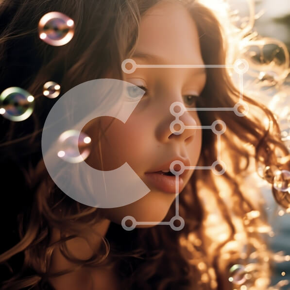 Intra Συλλεκτικό Ξύλινο Παζλ Plywood  4mm - Αξιολάτρευτη εικόνα ενός νεαρού κοριτσιού που φυσά σαπουνόφουσκες δίπλα στο νερό Σε Ξύλινο Κουτί - Διαστάσεις Puzzle: 10x10 cm – 25 κομμάτια