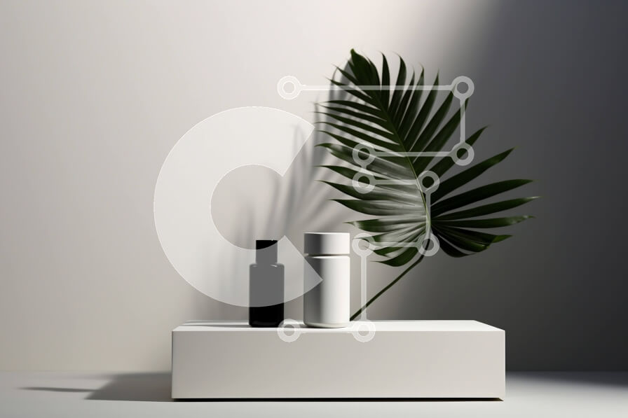 Intra Συλλεκτικό Ξύλινο Παζλ Plywood  4mm - Μινιμαλιστική εικόνα ενός λευκού ραφιού με ένα μικρό μπουκάλι και πράσινο φύλλο Σε Ξύλινο Κουτί - Διαστάσεις: 10x10 cm – 25 κομμάτια