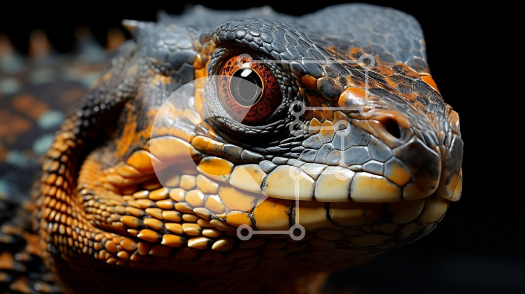 Σετ των 2 Intra Συλλεκτικό Ξύλινο Παζλ Plywood  4mm - Εκπληκτικό κοντινό πλάνο του προσώπου της σαύρας με ζωηρές κλίμακες Σε Ξύλινο Κουτί - Διαστάσεις: 10x10 cm – 25 κομμάτια