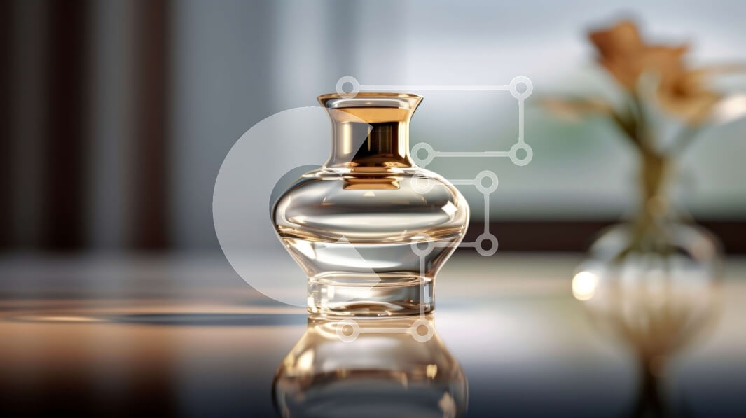 Σετ των 2 Intra Συλλεκτικό Ξύλινο Παζλ Plywood  4mm - Όμορφη εικόνα του χρυσού υγρού σε ένα κομψό γυάλινο μπουκάλι σε ένα ξύλινο τραπέζι μπροστά από ένα παράθυρο κήπου Σε Ξύλινο Κουτί - Διαστάσεις: 10x10 cm – 25 κομμάτια